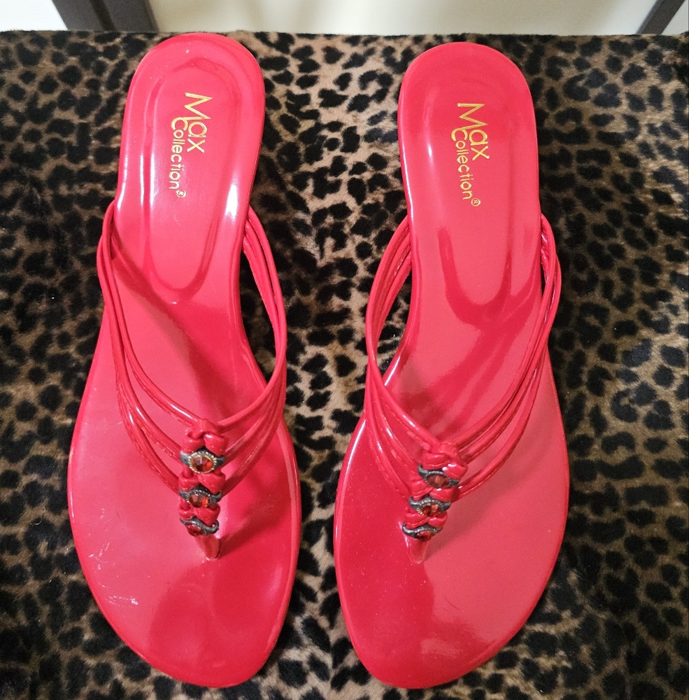 RED PATENT LEATHER WEDGE SANDALS SHOES SIZE 11